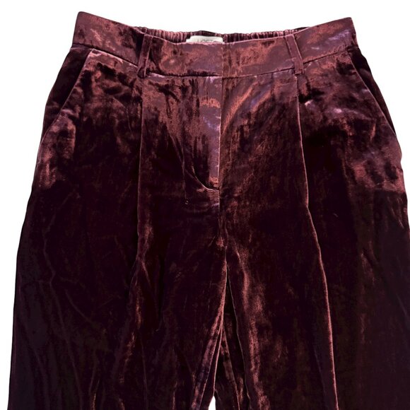 NWT LOFT Crushed Velvet Pleated Ankle Pants – Burgundy – Petite 6P - Picture 8 of 9